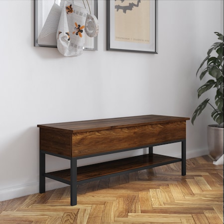 Flash Furniture Entryway Storage Bench with Lower Shelf Perfect for Entryway, Mudroom, or Bedroom in Walnut ZG-075-WAL-GG